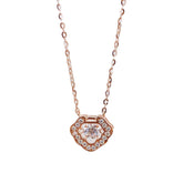 Round Zircon Heart-shaped Lock Pendant Silver Necklace for Women